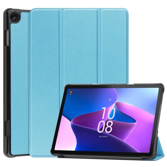 Tri-fold Stand PU Smart Auto Wake/Sleep Leather Case priekš Lenovo Tab M10 3rd Gen TB-328 - Gaiši Zils - sāniski atverams maciņš ar stendu