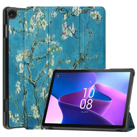 Tri-fold Stand PU Smart Auto Wake/Sleep Leather Case priekš Lenovo Tab M10 3rd Gen TB-328 - Sakura - sāniski atverams maciņš ar stendu