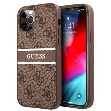 Guess 4G Stripe series Back Case GUHCP12M4GDBR priekš Apple iPhone 12 / 12 Pro - Brūns - mākslīgās ādas aizmugures apvalks / bampers-vāciņš