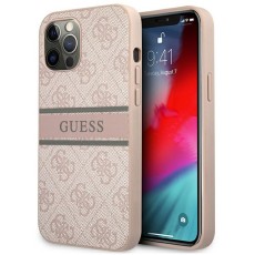 Guess 4G Stripe series Back Case GUHCP12M4GDPI priekš Apple iPhone 12 / 12 Pro - Rozā - mākslīgās ādas aizmugures apvalks / bampers-vāciņš