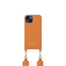 iDeal of Sweden Athena Necklace AS22 Back Case priekš Apple iPhone 14 - Orange Sorbet - mākslīgās ādas aizmugures apvalks ar siksniņu un Airpods somiņu / bampers-vāciņš