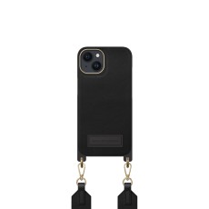 iDeal of Sweden Athena Necklace AS22 Back Case priekš Apple iPhone 14 - Black - mākslīgās ādas aizmugures apvalks ar siksniņu un Airpods somiņu / bampers-vāciņš