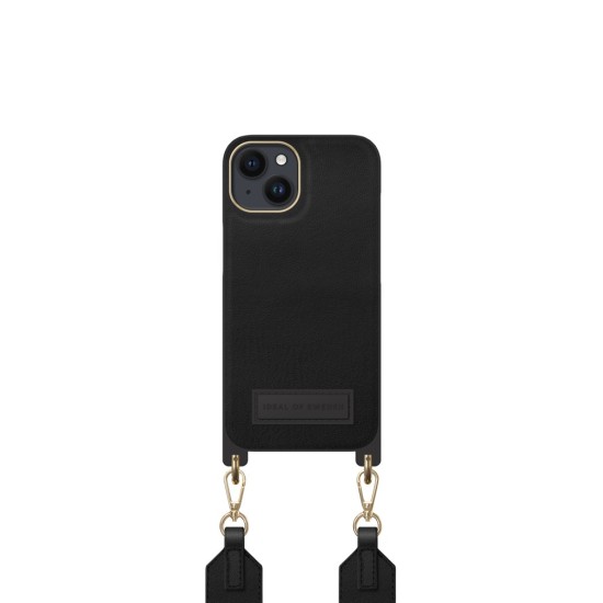 iDeal of Sweden Athena Necklace AS22 Back Case priekš Apple iPhone 14 - Black - mākslīgās ādas aizmugures apvalks ar siksniņu un Airpods somiņu / bampers-vāciņš
