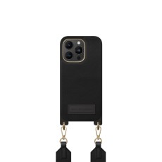iDeal of Sweden Athena Necklace AS22 Back Case priekš Apple iPhone 14 Pro - Black - mākslīgās ādas aizmugures apvalks ar siksniņu un Airpods somiņu / bampers-vāciņš