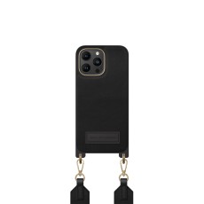 iDeal of Sweden Athena Necklace AS22 Back Case priekš Apple iPhone 14 Pro Max - Black - mākslīgās ādas aizmugures apvalks ar siksniņu un Airpods somiņu / bampers-vāciņš