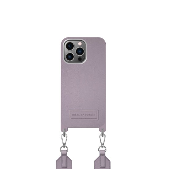 iDeal of Sweden Athena Necklace AS22 Back Case priekš Apple iPhone 13 Pro - Lavender - mākslīgās ādas aizmugures apvalks ar siksniņu un Airpods somiņu / bampers-vāciņš