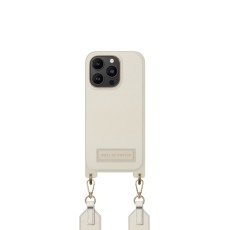 iDeal of Sweden Athena Necklace AS22 Back Case priekš Apple iPhone 14 Pro - Ecru - mākslīgās ādas aizmugures apvalks ar siksniņu un Airpods somiņu / bampers-vāciņš