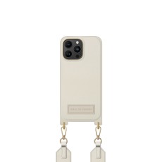 iDeal of Sweden Athena Necklace AS22 Back Case priekš Apple iPhone 14 Pro Max - Ecru - mākslīgās ādas aizmugures apvalks ar siksniņu un Airpods somiņu / bampers-vāciņš