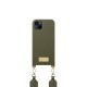 iDeal of Sweden Athena Necklace AG22 Back Case priekš Apple iPhone 13 - Khaki - mākslīgās ādas aizmugures apvalks ar siksniņu un Airpods somiņu / bampers-vāciņš