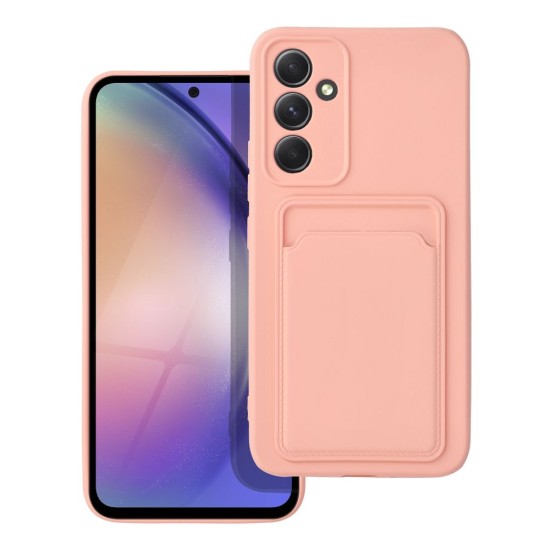 Forcell Card Back Case priekš Samsung Galaxy A54 5G A546 - Rozā - silikona aizmugures apvalks ar kabatiņu / bampers-vāciņš