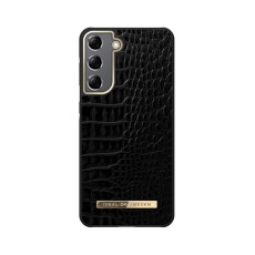 iDeal of Sweden Atelier SS22 Back Case priekš Samsung Galaxy S21 G991 - Neo Noir Croco - mākslīgās ādas aizmugures apvalks ar iebūvētu metālisku plāksni / bampers-vāciņš