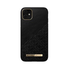 iDeal of Sweden Atelier AW21 Back Case priekš Apple iPhone 11 - Embossed Black - mākslīgās ādas aizmugures apvalks ar iebūvētu metālisku plāksni / bampers-vāciņš