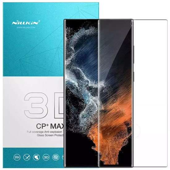 Nillkin 3D CP/Max Full Glue (ar Fingerprint izgriezumu) Tempered Glass screen protector priekš Samsung Galaxy S23 Ultra 5G S918 - Melns - Ekrāna Aizsargstikls / Bruņota Stikla Aizsargplēve