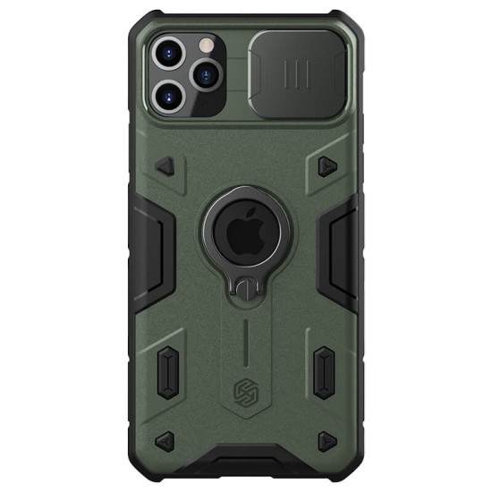 Nillkin Armor CamShield Slide Camera Hard Back Case priekš Apple iPhone 11 - Tumši Zaļš - triecienizturīgs aizmugures apvalks ar gredzenu / bampers ar kameras aizsargmehānismu