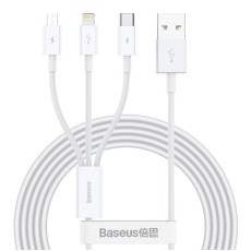 Baseus 1.5M 3in1 Superior Fast Charging 2A USB to Lightning / Micro USB / Type-C Cable - Balts - universāls lādēšanas un datu kabelis / vads