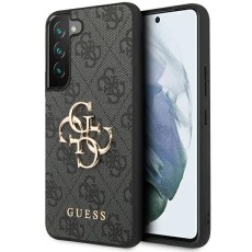 Guess 4G Big Metal Logo Collection Back Case GUHCS23S4GMGGR priekš Samsung Galaxy S23 5G S911 - Pelēks - mākslīgās ādas aizmugures apvalks / bampers-vāciņš