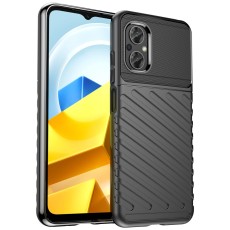 Thunder Series Twill Texture TPU Protector Case priekš Xiaomi Poco M5 - Melns - triecienizturīgs silikona aizmugures apvalks / bampers-vāciņš
