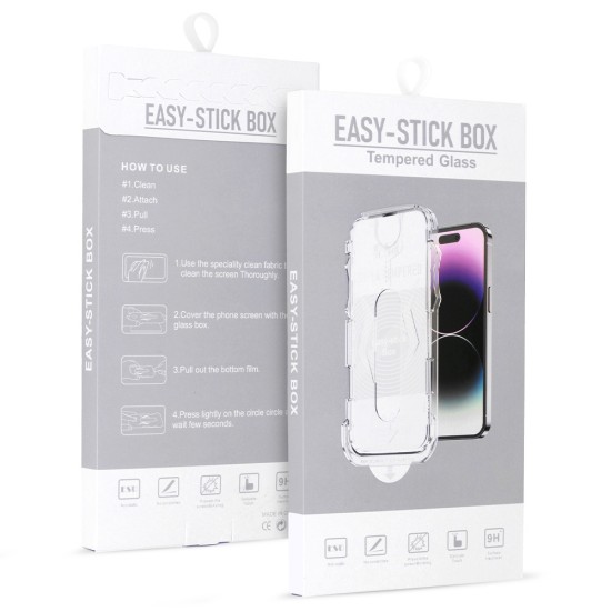 Easy-Stick Box Full Glue Tempered Glass screen protector priekš Apple iPhone 13 Pro Max / 14 Plus - Melns - Ekrāna Aizsargstikls / Bruņota Stikla Aizsargplēve