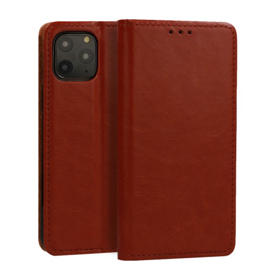 Special Leather Book Case priekš Samsung Galaxy A14 4G A145 / A14 5G A146 - Brūns - dabīgās ādas maciņš sāniski atverams ar stendu