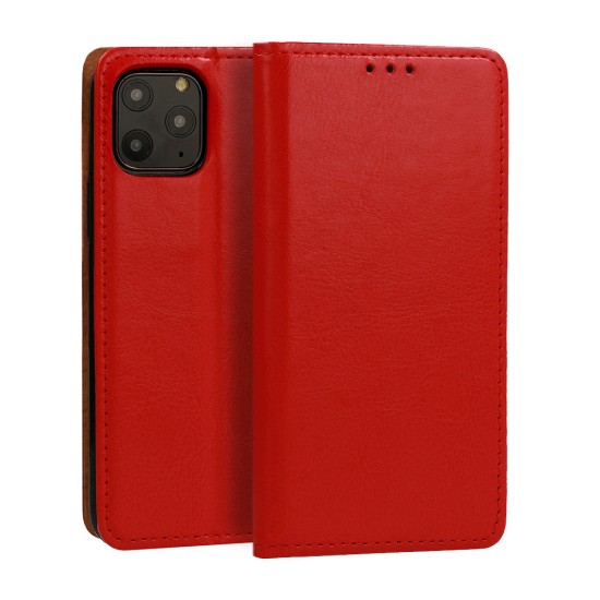 Special Leather Book Case priekš Samsung Galaxy A14 4G A145 / A14 5G A146 - Sarkans - dabīgās ādas maciņš sāniski atverams ar stendu