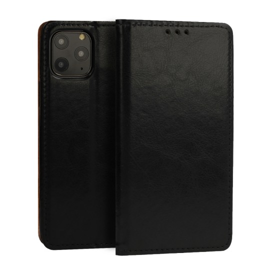 Special Leather Book Case priekš Samsung Galaxy Xcover 6 Pro G736 - Melns - dabīgās ādas maciņš sāniski atverams ar stendu