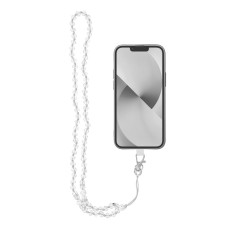 Crystal Diamond Pendant for the Phone / lenght 74cm - Balts - Kakla lente no plastmasas pērlītēm