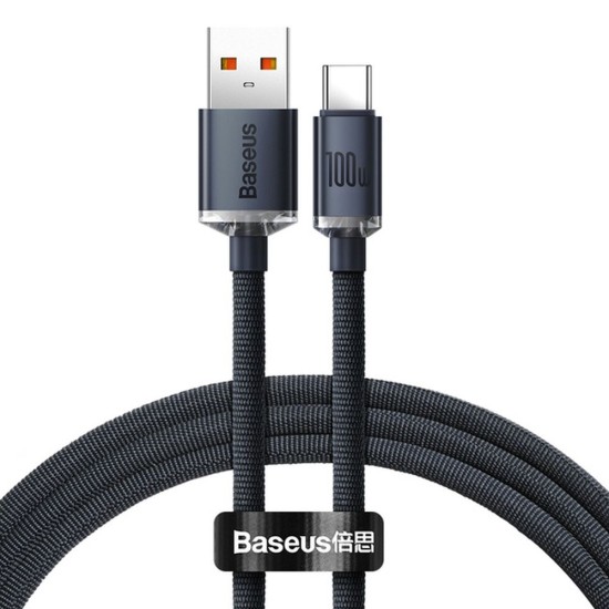 Baseus 2M Crystal Shine PD 100W Fast Charging USB to Type-C cable - Melns - Type-C lādēšanas un datu kabelis / vads