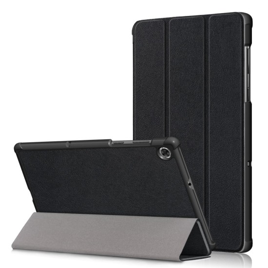 Tri-fold Stand PU Smart Auto Wake/Sleep Leather Case priekš Lenovo Tab M10 HD X306 - Melns - sāniski atverams maciņš ar stendu