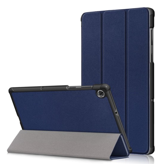 Tri-fold Stand PU Smart Auto Wake/Sleep Leather Case priekš Lenovo Tab M10 HD X306 - Tumši Zils - sāniski atverams maciņš ar stendu