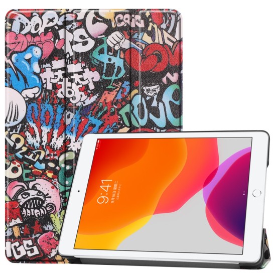 Tri-fold Stand PU Smart Auto Wake/Sleep Leather Case priekš Samsung Galaxy Tab A8 10.5 X200 / X205 - Grafitti - sāniski atverams maciņš ar stendu