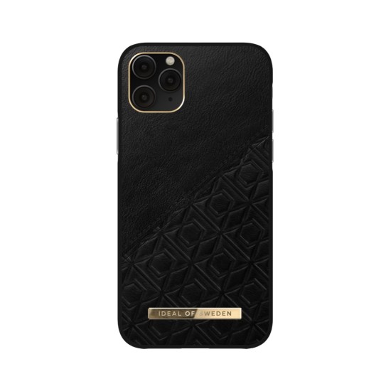 iDeal of Sweden Atelier AW21 Back Case priekš Apple iPhone 11 Pro - Embossed Black - mākslīgās ādas aizmugures apvalks ar iebūvētu metālisku plāksni / bampers-vāciņš