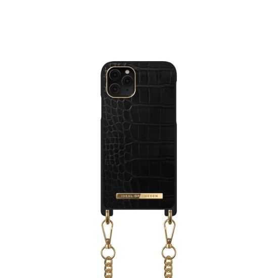 iDeal of Sweden Atelier Necklace SS20 Back Case priekš Apple iPhone 11 Pro - Jet Black Croco - mākslīgās ādas aizmugures apvalks ar siksniņu / bampers-vāciņš