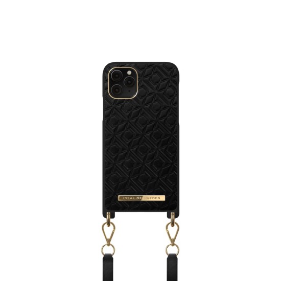 iDeal of Sweden Atelier Necklace AW21 Back Case priekš Apple iPhone 11 Pro - Embossed Black - mākslīgās ādas aizmugures apvalks ar siksniņu / bampers-vāciņš