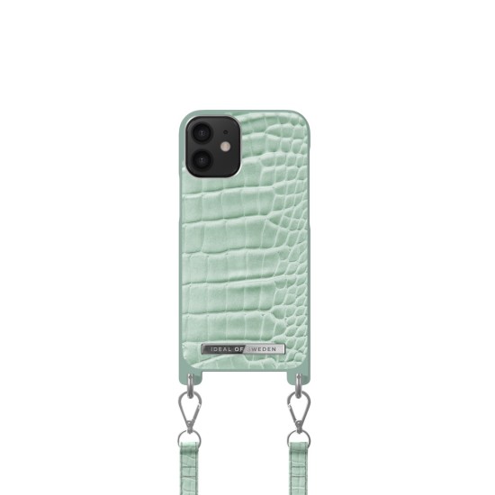 iDeal of Sweden Atelier Necklace SS21 Back Case priekš Apple iPhone 12 mini - Mint Croco - mākslīgās ādas aizmugures apvalks ar siksniņu / bampers-vāciņš