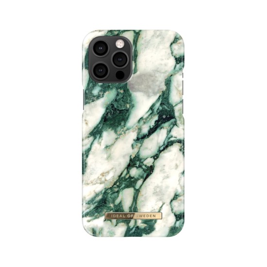iDeal of Sweden Fashion MR21 Back Case priekš Apple iPhone 12 Pro Max - Calacatta Emerald Marble - plastikāta aizmugures apvalks ar iebūvētu metālisku plāksni / bampers-vāciņš