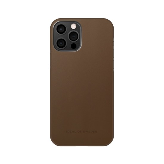 iDeal of Sweden Atelier AW21 Back Case priekš Apple iPhone 12 / 12 Pro - Intense Brown - mākslīgās ādas aizmugures apvalks ar iebūvētu metālisku plāksni / bampers-vāciņš