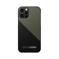 iDeal of Sweden Atelier AW21 Back Case priekš Apple iPhone 12 / 12 Pro - Onyx Black Khaki - mākslīgās ādas aizmugures apvalks ar iebūvētu metālisku plāksni / bampers-vāciņš
