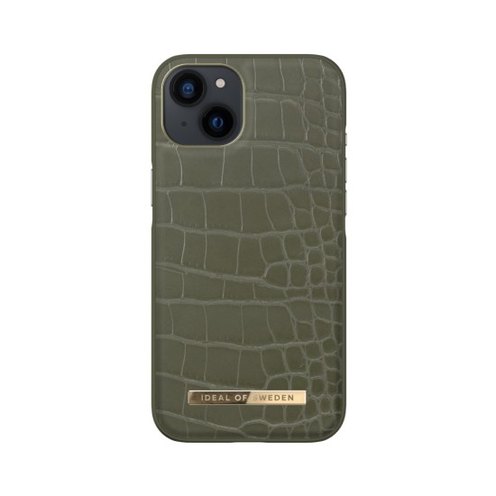 iDeal of Sweden Atelier AW21 Back Case priekš Apple iPhone 13 - Khaki Croco - mākslīgās ādas aizmugures apvalks ar iebūvētu metālisku plāksni / bampers-vāciņš