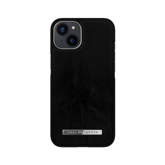iDeal of Sweden Atelier SS21 Back Case priekš Apple iPhone 13 - Glossy Black Silver - mākslīgās ādas aizmugures apvalks ar iebūvētu metālisku plāksni / bampers-vāciņš