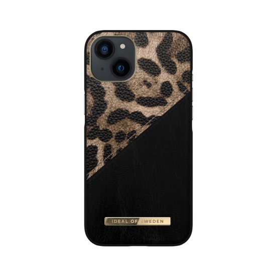 iDeal of Sweden Atelier AW21 Back Case priekš Apple iPhone 13 - Midnight Leopard - mākslīgās ādas aizmugures apvalks ar iebūvētu metālisku plāksni / bampers-vāciņš