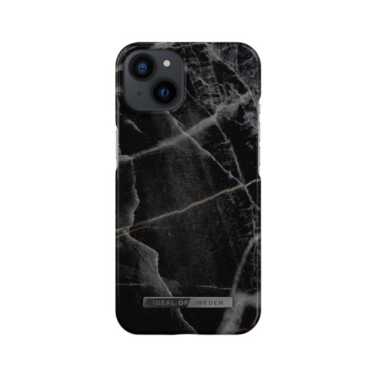 iDeal of Sweden Fashion AW21 Back Case priekš Apple iPhone 13 - Black Thunder Marble - plastikāta aizmugures apvalks ar iebūvētu metālisku plāksni / bampers-vāciņš