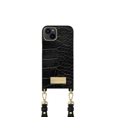 iDeal of Sweden Atelier Necklace SS22 Back Case priekš Apple iPhone 13 - Black Croco - mākslīgās ādas aizmugures apvalks ar siksniņu un somiņu priekš AirPods / bampers-vāciņš