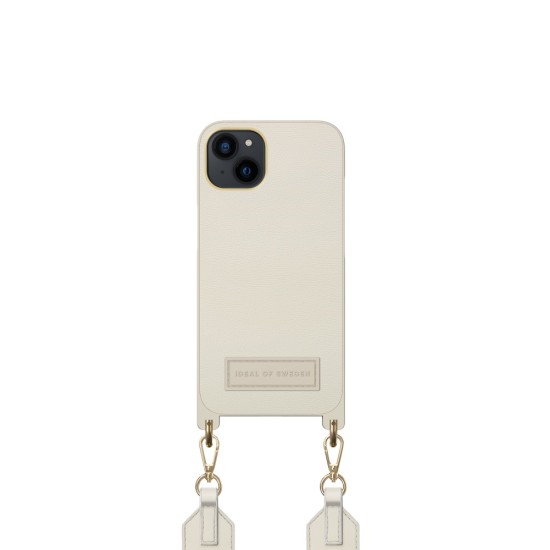 iDeal of Sweden Athena Necklace AS22 Back Case priekš Apple iPhone 13 - Ecru - mākslīgās ādas aizmugures apvalks ar siksniņu un Airpods somiņu / bampers-vāciņš
