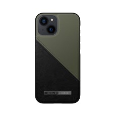 iDeal of Sweden Atelier AW21 Back Case priekš Apple iPhone 13 mini - Onyx Black Khaki - mākslīgās ādas aizmugures apvalks ar iebūvētu metālisku plāksni / bampers-vāciņš