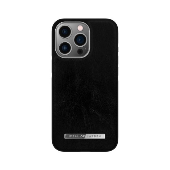 iDeal of Sweden Atelier SS21 Back Case priekš Apple iPhone 13 Pro - Glossy Black Silver - mākslīgās ādas aizmugures apvalks ar iebūvētu metālisku plāksni / bampers-vāciņš