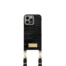 iDeal of Sweden Atelier Necklace SS22 Back Case priekš Apple iPhone 13 Pro - Black Croco - mākslīgās ādas aizmugures apvalks ar siksniņu un somiņu priekš AirPods / bampers-vāciņš