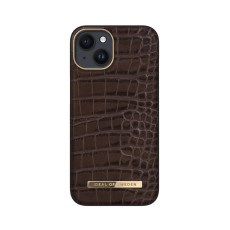iDeal of Sweden Atelier AG22 Back Case priekš Apple iPhone 14 - Deep Walnut Croco - mākslīgās ādas aizmugures apvalks ar iebūvētu metālisku plāksni / bampers-vāciņš