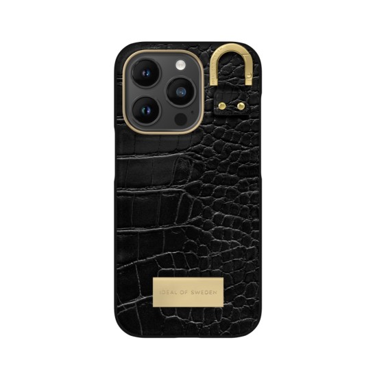 iDeal of Sweden Atelier SS22 Back Case priekš Apple iPhone 14 Pro - Black Croco - mākslīgās ādas aizmugures apvalks ar iebūvētu metālisku plāksni / bampers-vāciņš