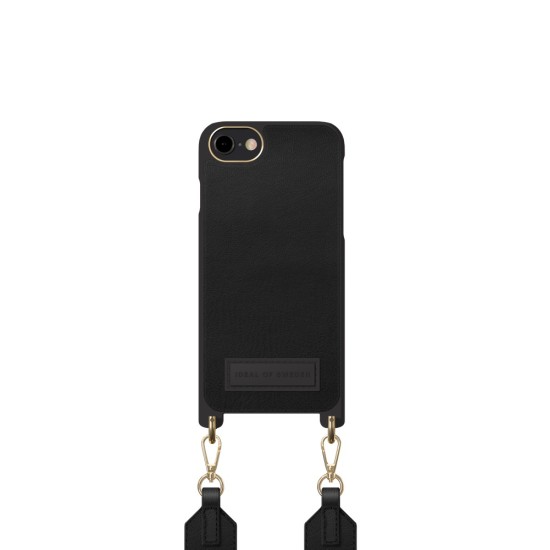 iDeal of Sweden Athena Necklace AS22 Back Case priekš Apple iPhone 7 / 8 / SE2 (2020) / SE3 (2022) - Black - mākslīgās ādas aizmugures apvalks ar siksniņu un somiņu priekš AirPods / bampers-vāciņš