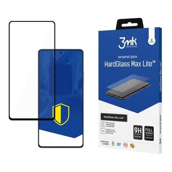 3MK HardGlass Max Lite Tempered Glass protector priekš Xiaomi Poco F5 Pro - Melns - ekrāna aizsargstikls / bruņu stikls